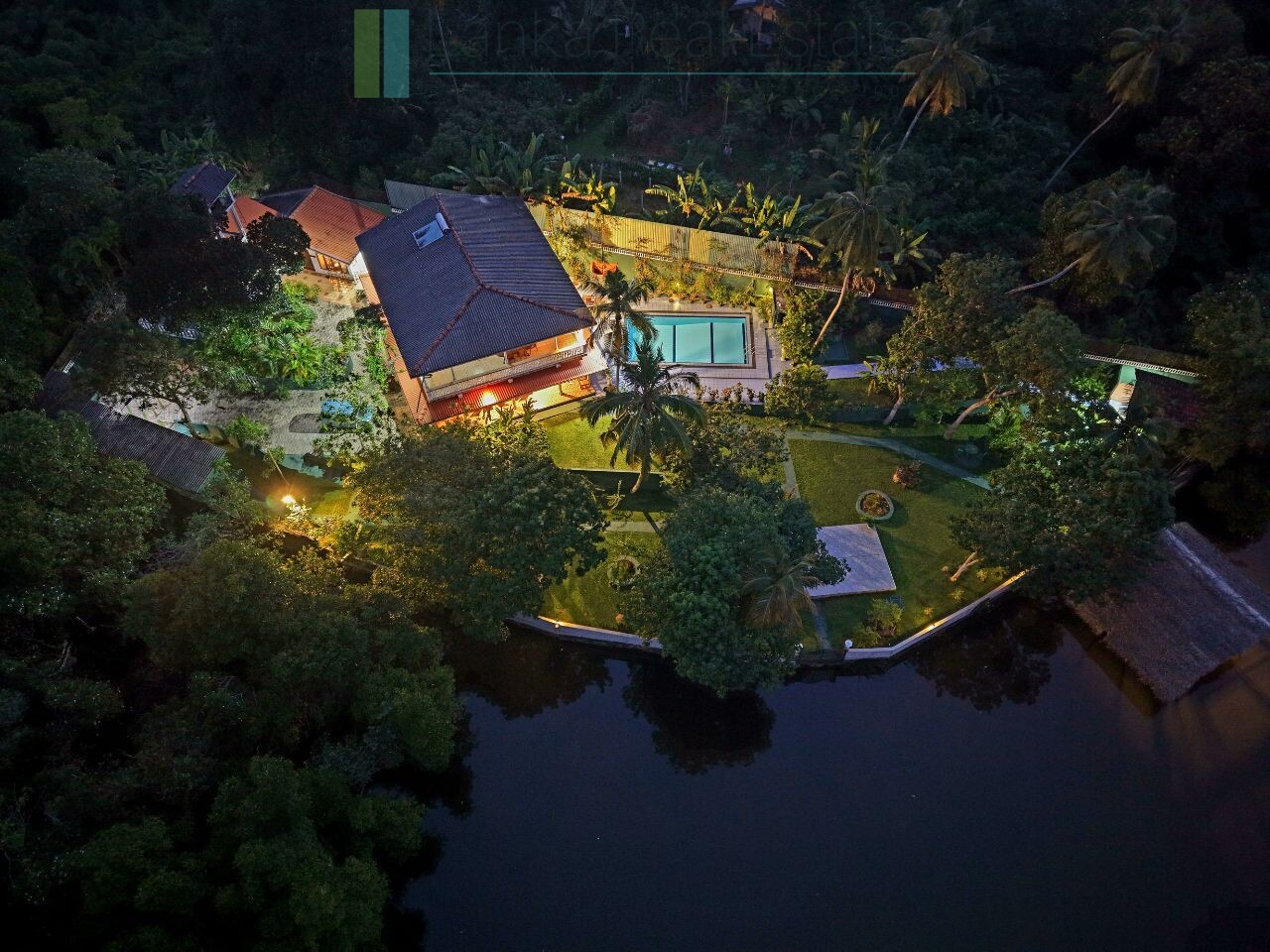 Secluded lakeside villa with private shoreline