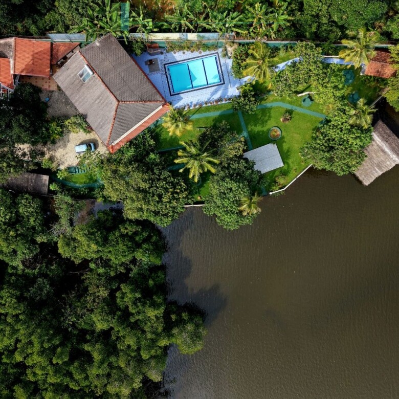Secluded lakeside villa with private shoreline