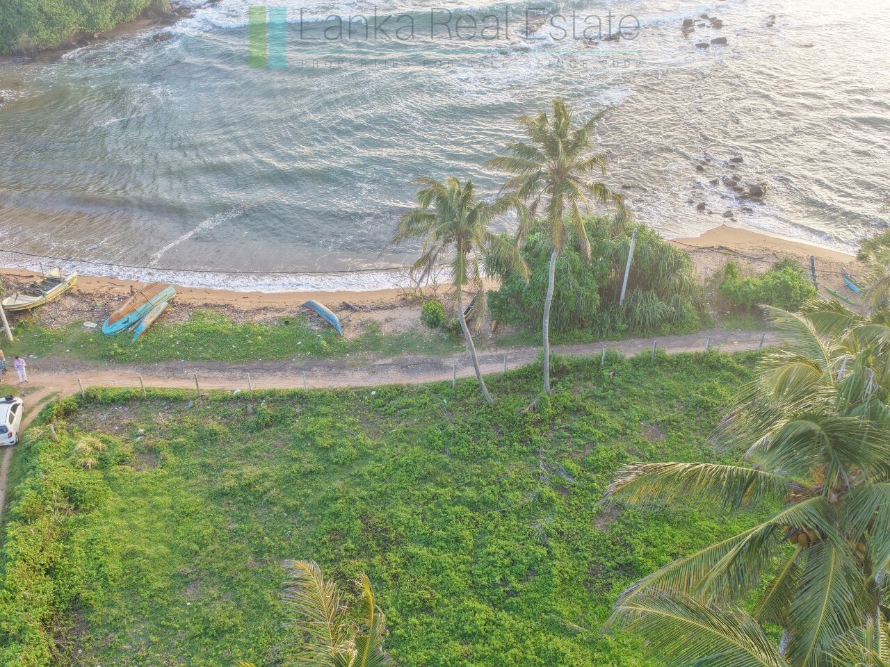 Ocean-facing palm-fringed land in Kottagoda